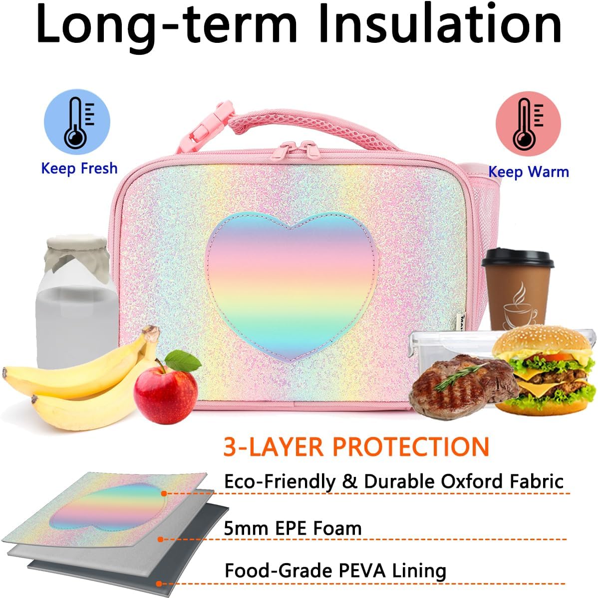 GYEUKHAM Insulated Lunch Box for School, Thermal Reusable Durable Freezable Lunch Bags for Kids Boys Girls Men Women - Small Soft Cooler Portable Lunch Tote Kit for Work Picnic Travel,Black