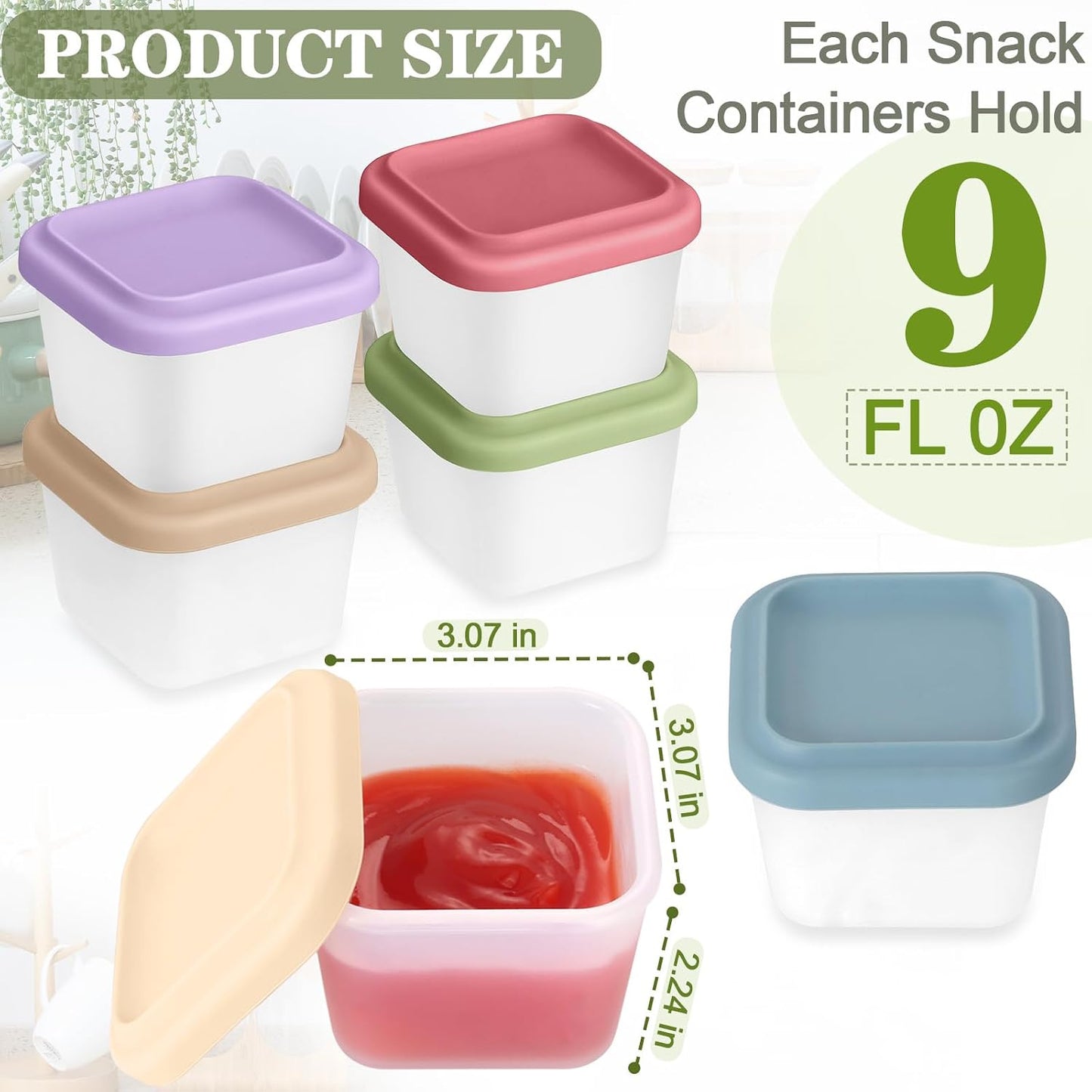 8 Pack 9 oz Silicone Snack Container for Kids, Reusable Silicone Food Storage Containers with Lid, Meal Prep Storage for Fruit, Kids Lunch Box for Travel, Home (Multicolor 8 Pack)