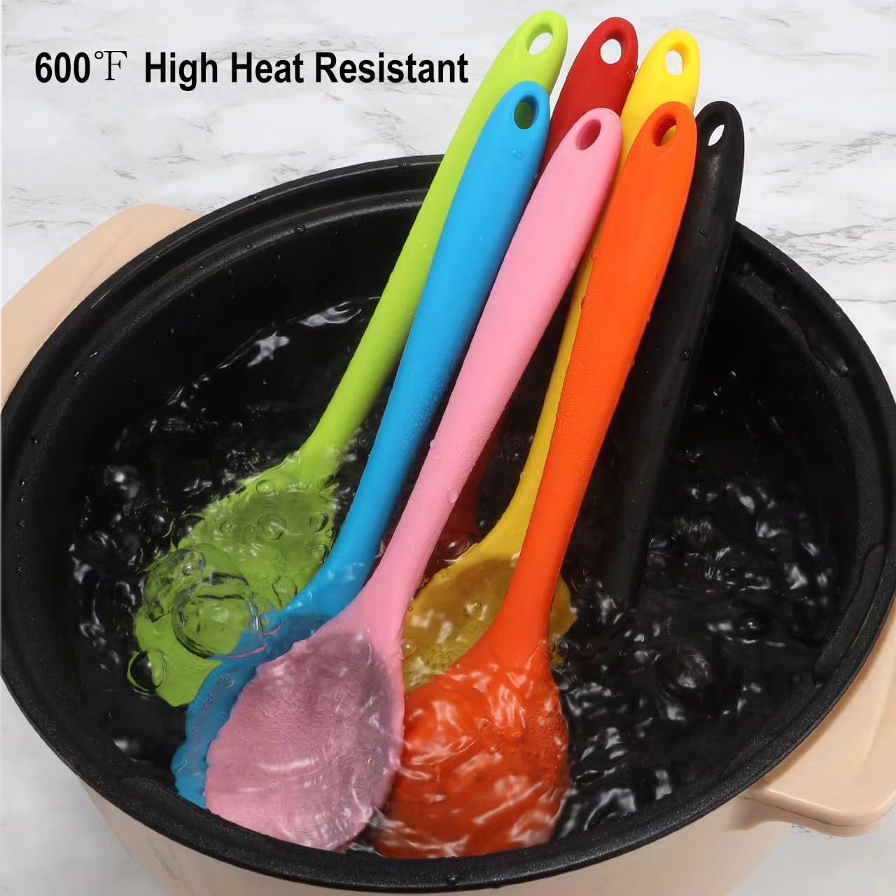 7PCS Silicone Serving Spoons Set,Vituer Heat Resistant Kitchen Mixing Slotted Spoons for Cooking,Non-stick Silicone Basting Spoon Slotted Spoons Utensil for Mixing,Baking, (7Light Colors,8.1")