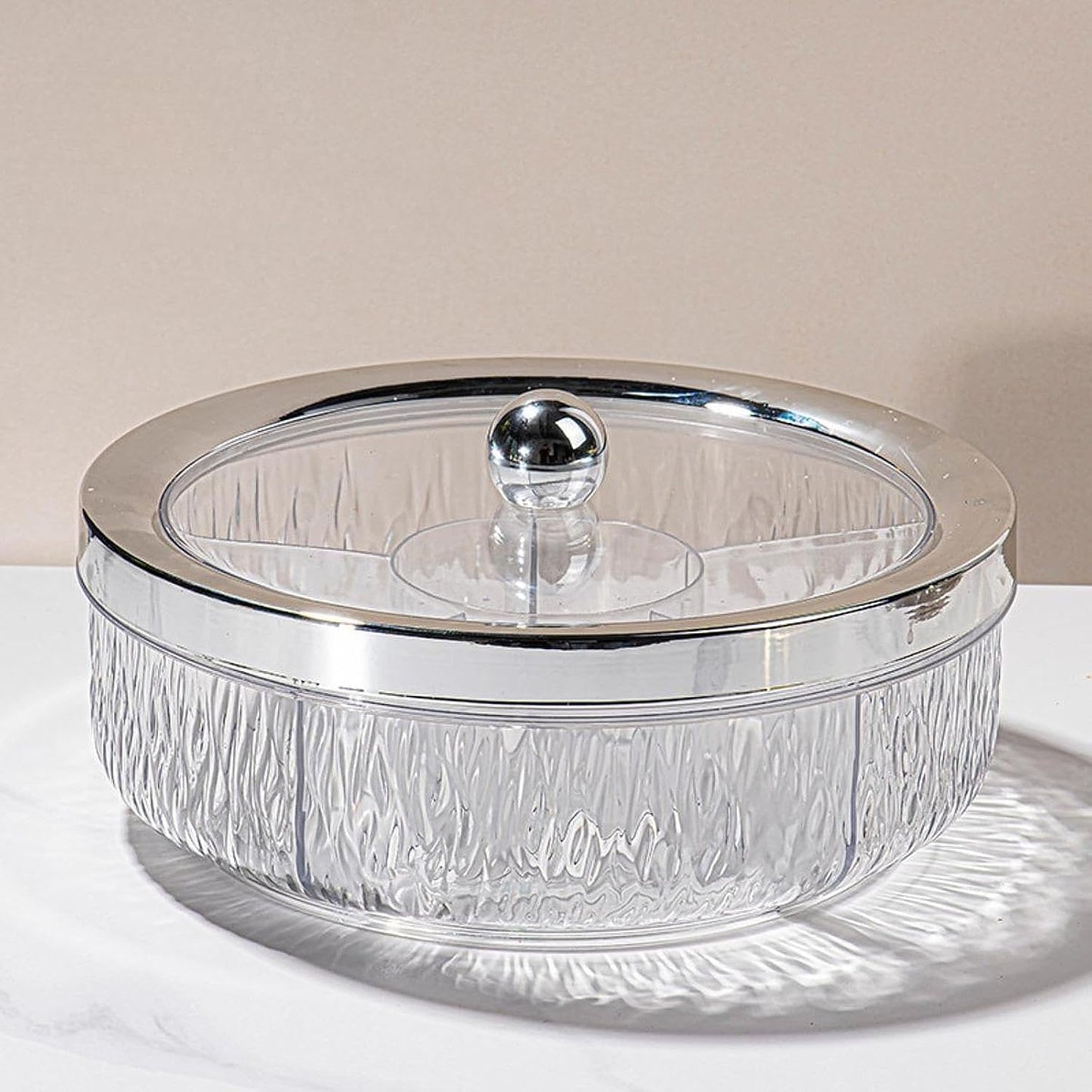 Amagogo Divided Serving Tray with Transparent Lid Snack Tray Rotatable Base Appetizer Platter with 6 Compartments Dessert Dish Suitable for Gift Giving Home D, Golden Bow