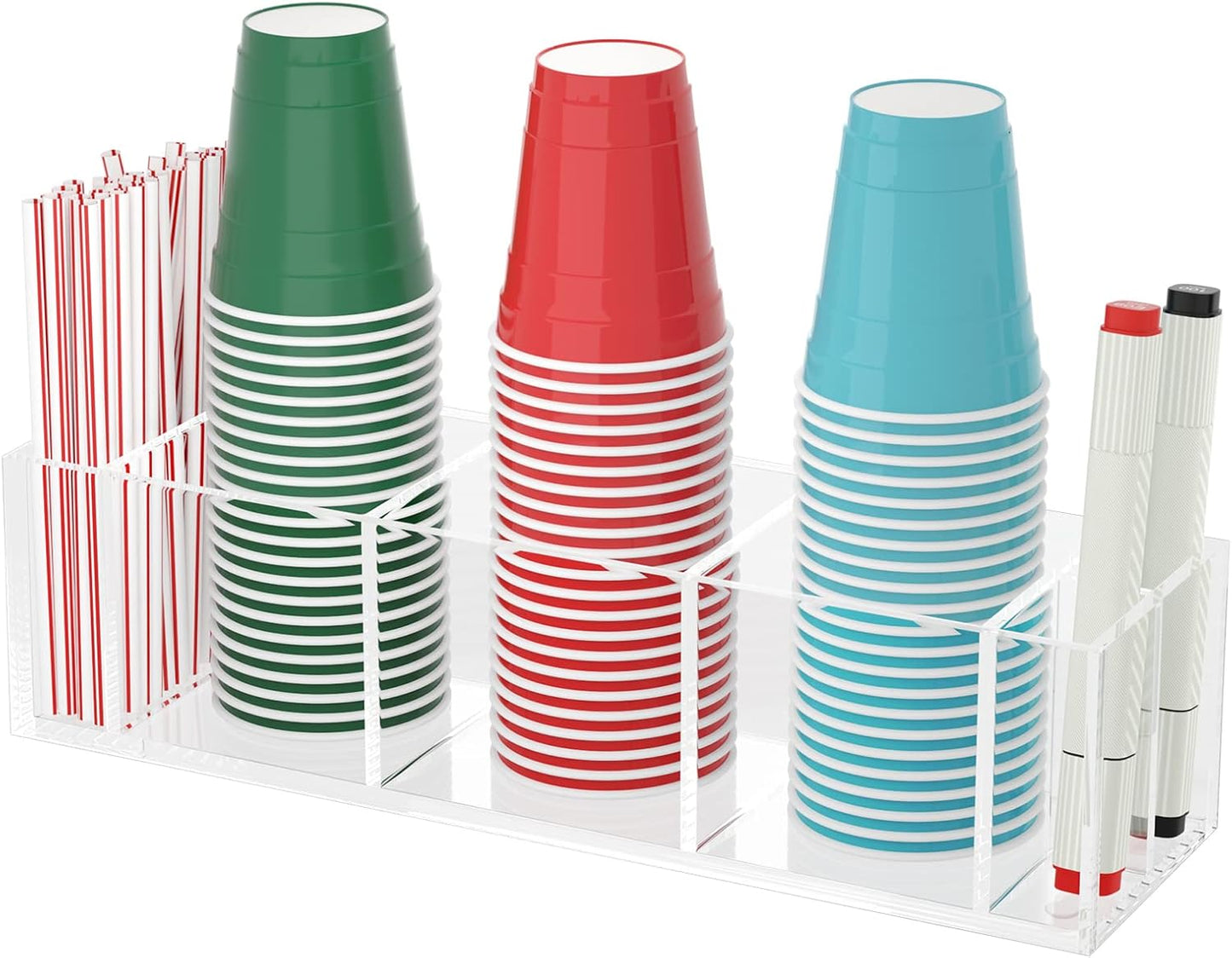 Double Cup Holder with Marker Slot, Party Cup Dispenser Acrylic Cup Organizer Mark Your Cup and Drink Up Caddy Modern Bar Counter Decor, Clear