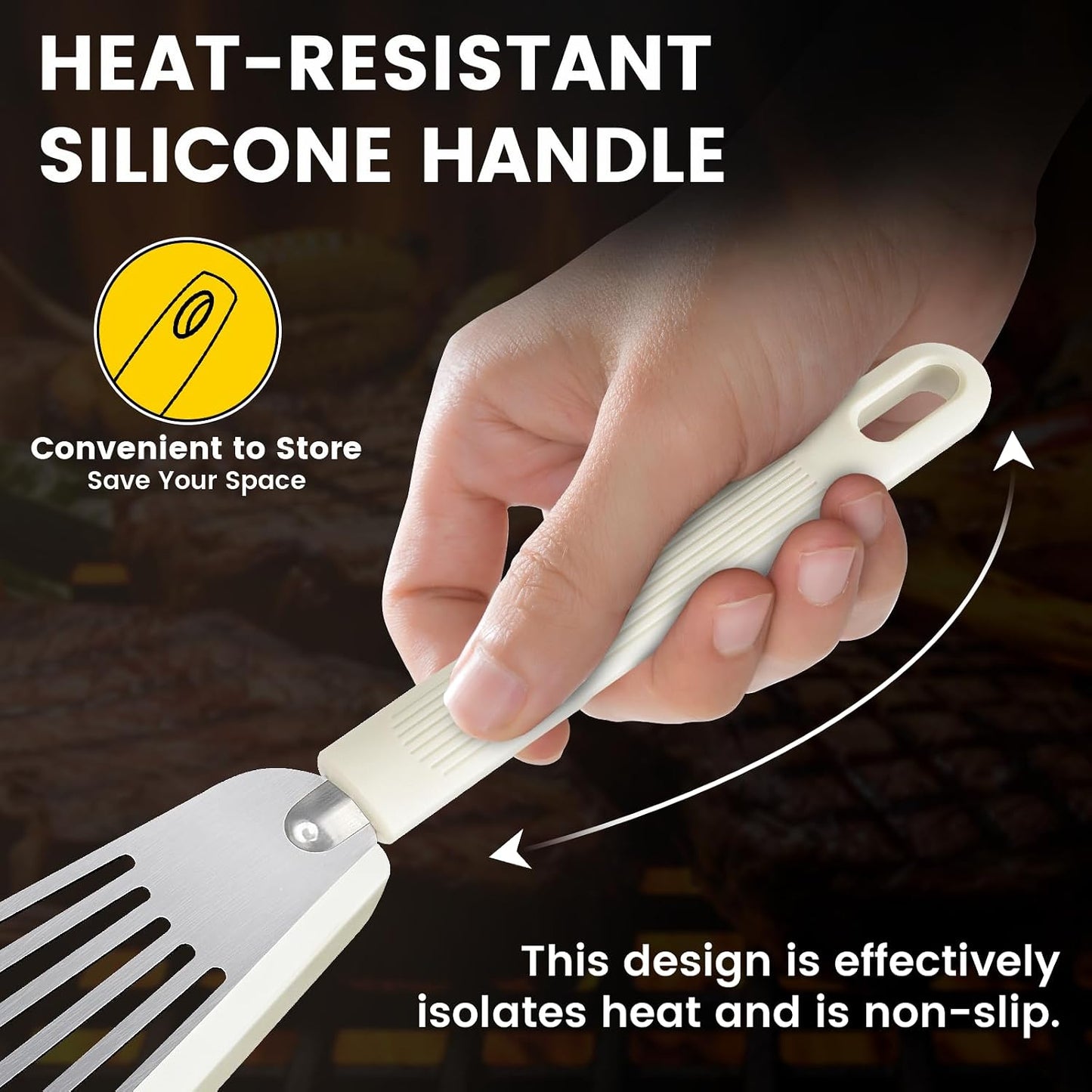 Silicone Fish Spatula, Heat Resistant Silicone Edge for Nonstick Cookware, Fish Turner for Kitchen Use, Flexible and Thin Stainless Steel Cooking utensils, Perfect Slotted Spatula for Egg, Pancake