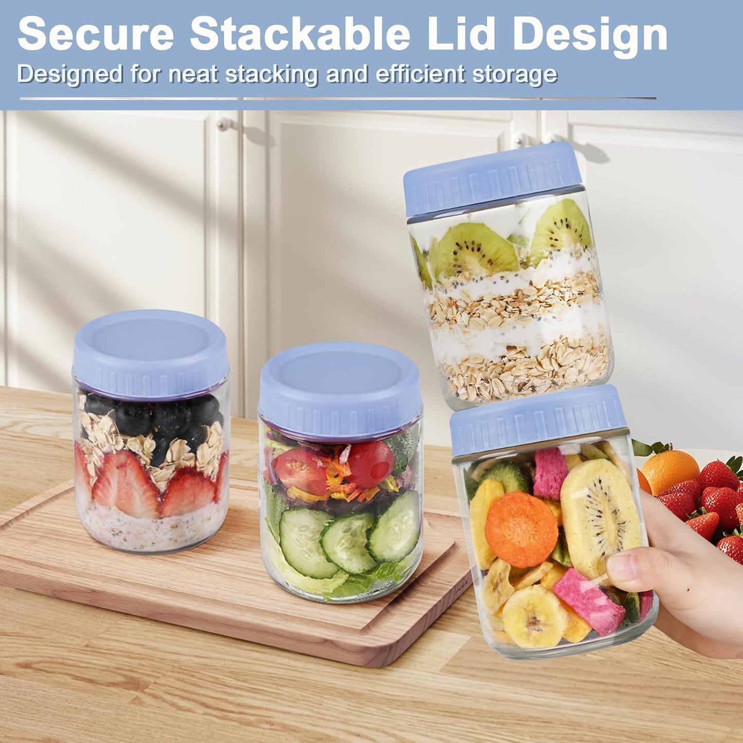 Overnight Oats Containers with Lids, 10oz Wide Mouth Mason Jars with Lids, 9 Pack Glass Jars with Airtight lid for Chia Pudding Yogurt Salad, Meal Prer Oatmeal Jars, Pink