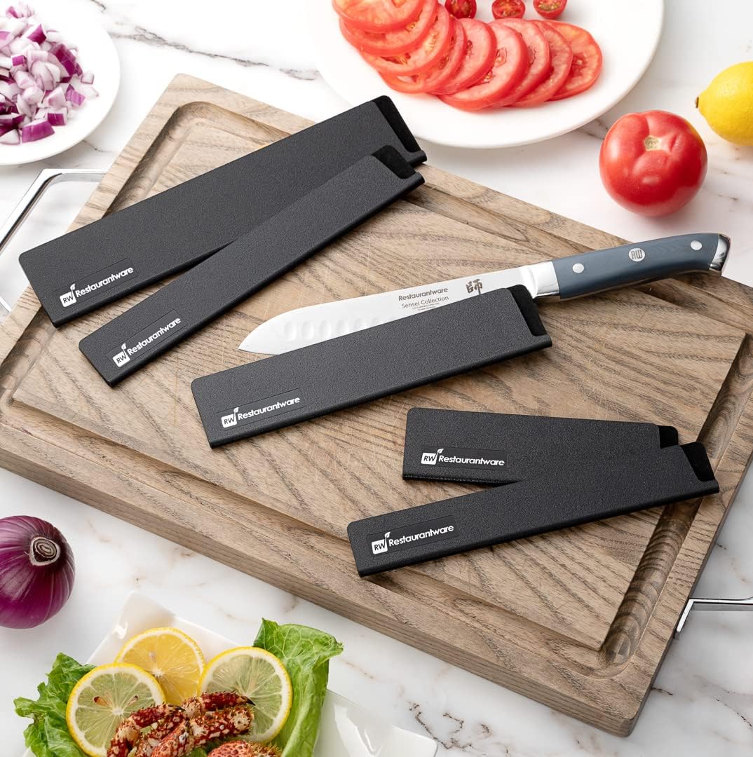 Restaurantware-Sensei 8.5 x 2 Inch Knife Sleeve, 1 Knife Protector - Fits Santoku and Chef's Knife, Felt Lining, Black Plastic Knife Blade Guard, Durable, Cut-Proof