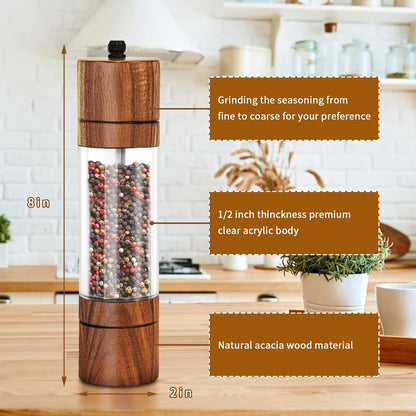 XWXO Salt and Pepper Grinder Set -8 Inches-Pack of 2 Premium Acrylic Manual