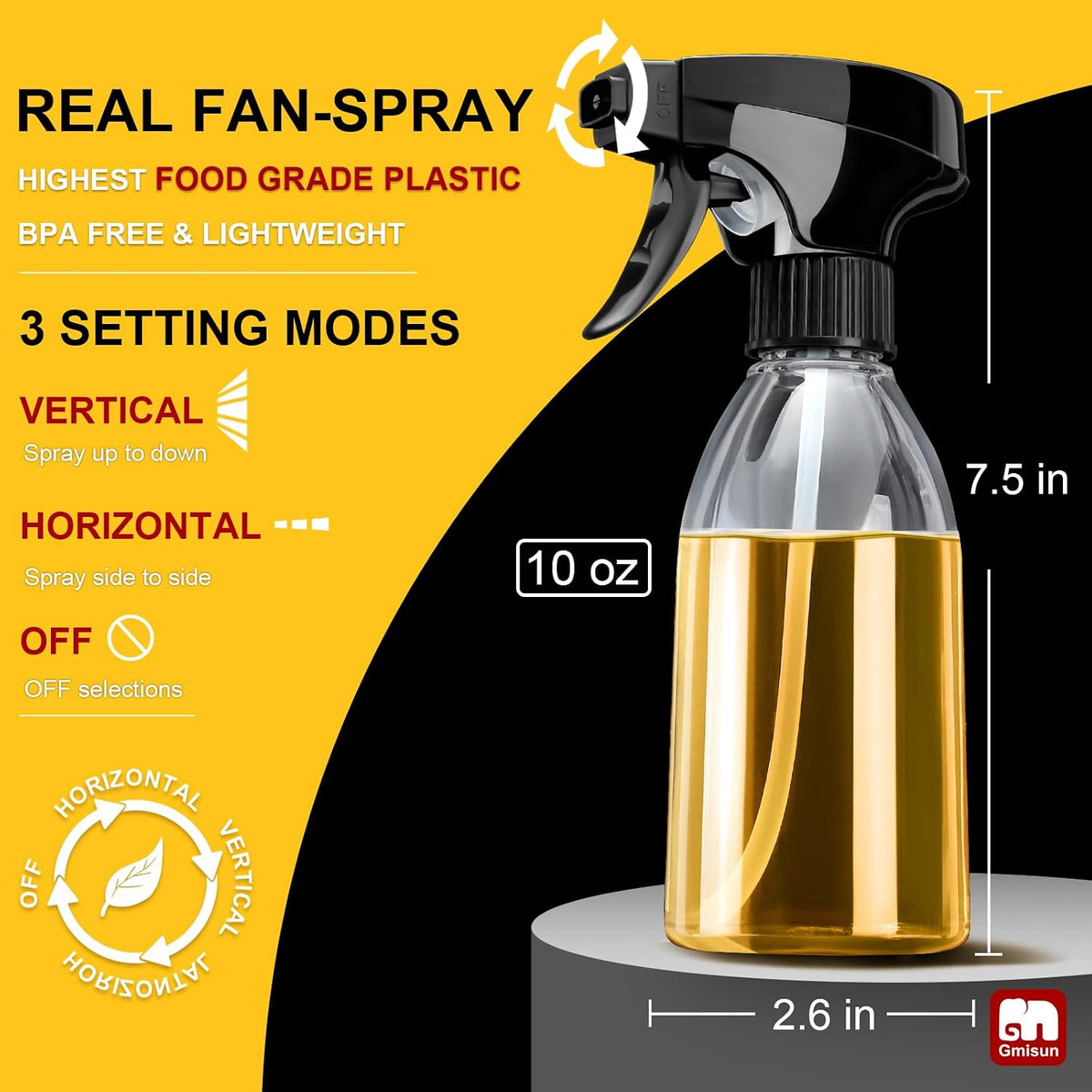 gmisun Oil Sprayer for Cooking, Olive Oil Spray Bottle, 10oz Food-Grade Plastic Oil Spritzer Mister, Refillable Oil Dispenser Bottle for Salad, BBQ, Grilling, Kitchen Baking, Roasting