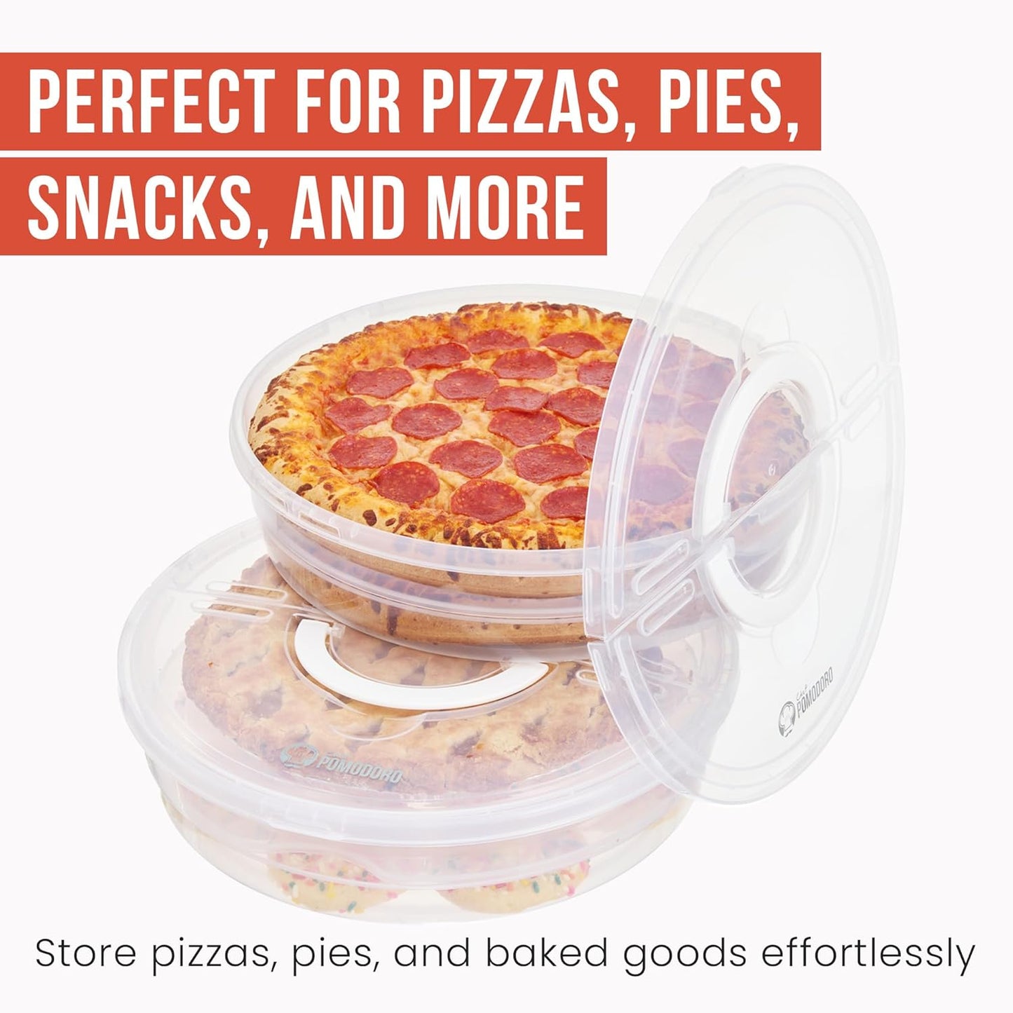 Chef Pomodoro Pie Carrier for 2 Pies 12-Inch, Multi Pie Carrier With Lid and Handle, Pizza Holder With Lid, Reusable Pizza Storage Container for Transport, Stackable Food Keeper, Dough Box, 2 Pack