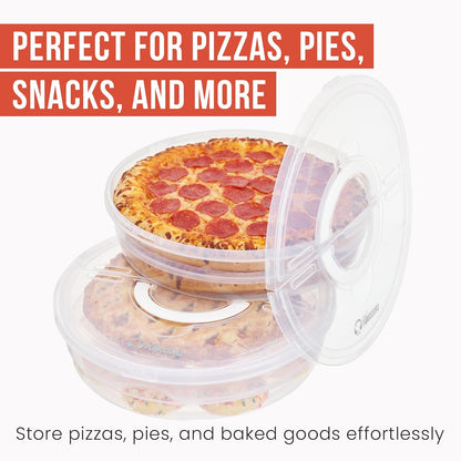 Chef Pomodoro Pie Carrier for 2 Pies 12-Inch, Multi Pie Carrier With Lid and Handle, Pizza Holder With Lid, Reusable Pizza Storage Container for Transport, Stackable Food Keeper, Dough Box, 2 Pack