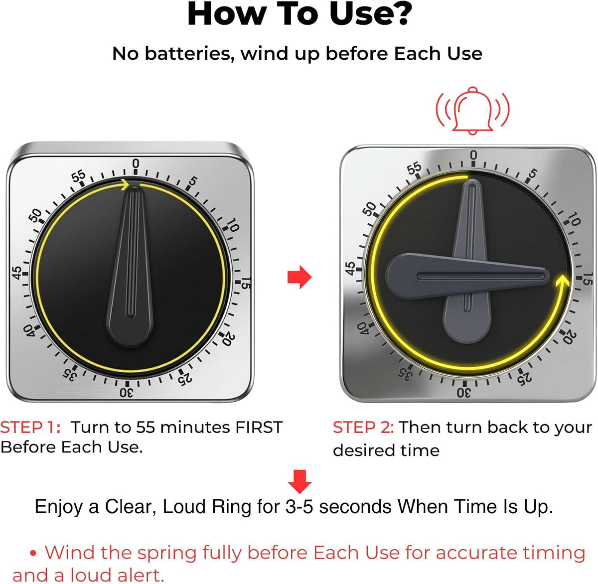 Searon Kitchen Timers for Cooking, Mechanical Wind-Up Timer, Magnetic
