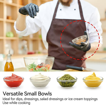 3" Clear Glass Pinch Bowls, 6 Pack 2.5oz Stackable Small Prep Dishes for Spices, Dipping Sauces, and Ice Cream Toppings - Dishwasher, Microwave, and Freezer Safe