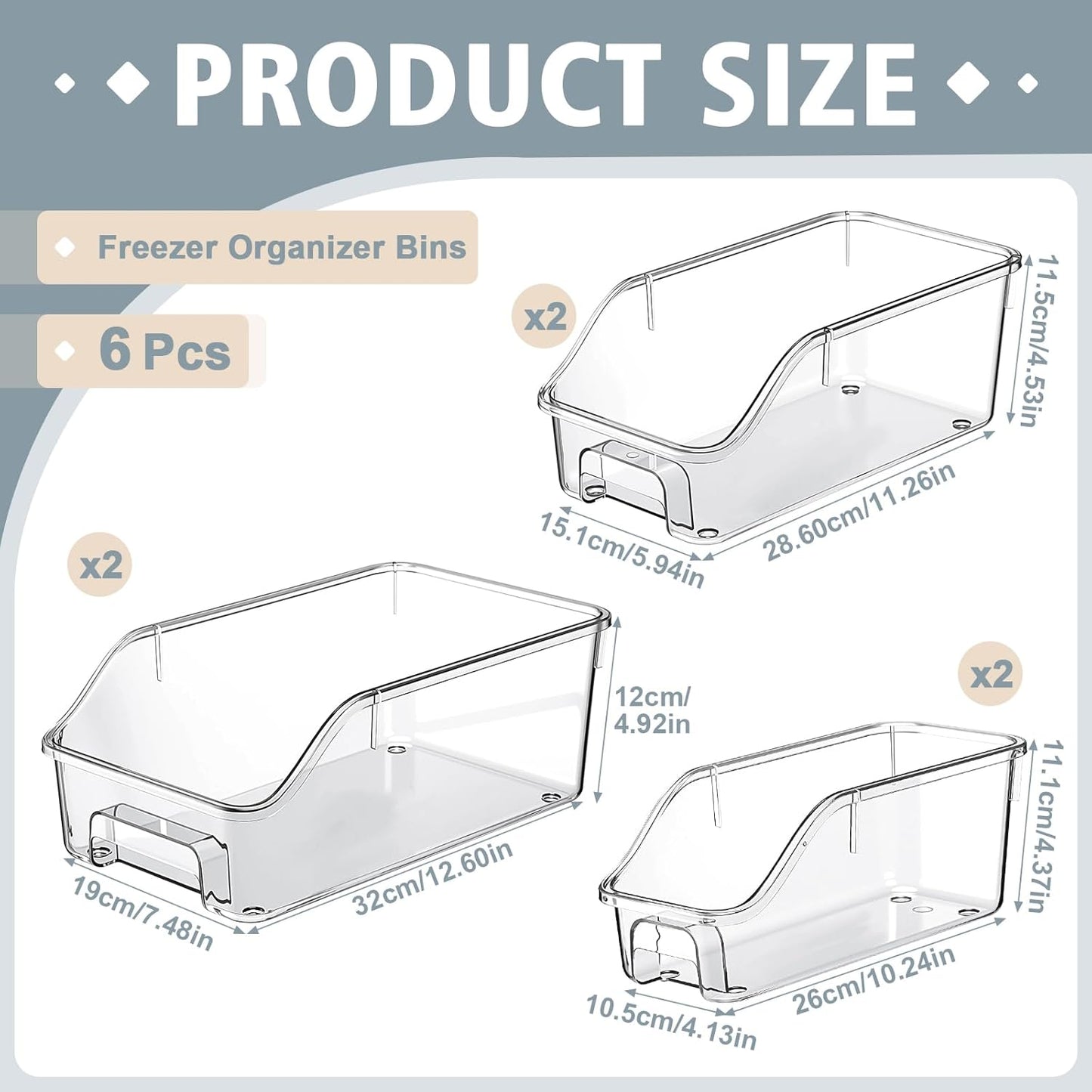LemonRoad 12 Packs Pantry Organizers and Storage Freezer Clear Organizer Bins with Handle Acrylic Organization Bins Stackable Open Front Storage Vegetable Egg Salad Containers for Kitchen Cabinet