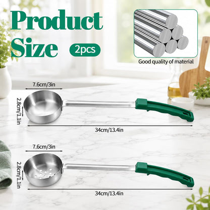 2PCS Portion Control Serving Spoons Set, Restaurant Measuring Serving Ladle Utensils, Portion Scoops for Food, Portions Control Slotted and Unslotted Scoops for Measuring Servings Ladle Utensils