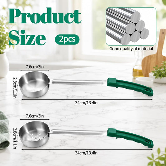 2PCS Portion Control Serving Spoons Set, Restaurant Measuring Serving Ladle Utensils, Portion Scoops for Food, Portions Control Slotted and Unslotted Scoops for Measuring Servings Ladle Utensils