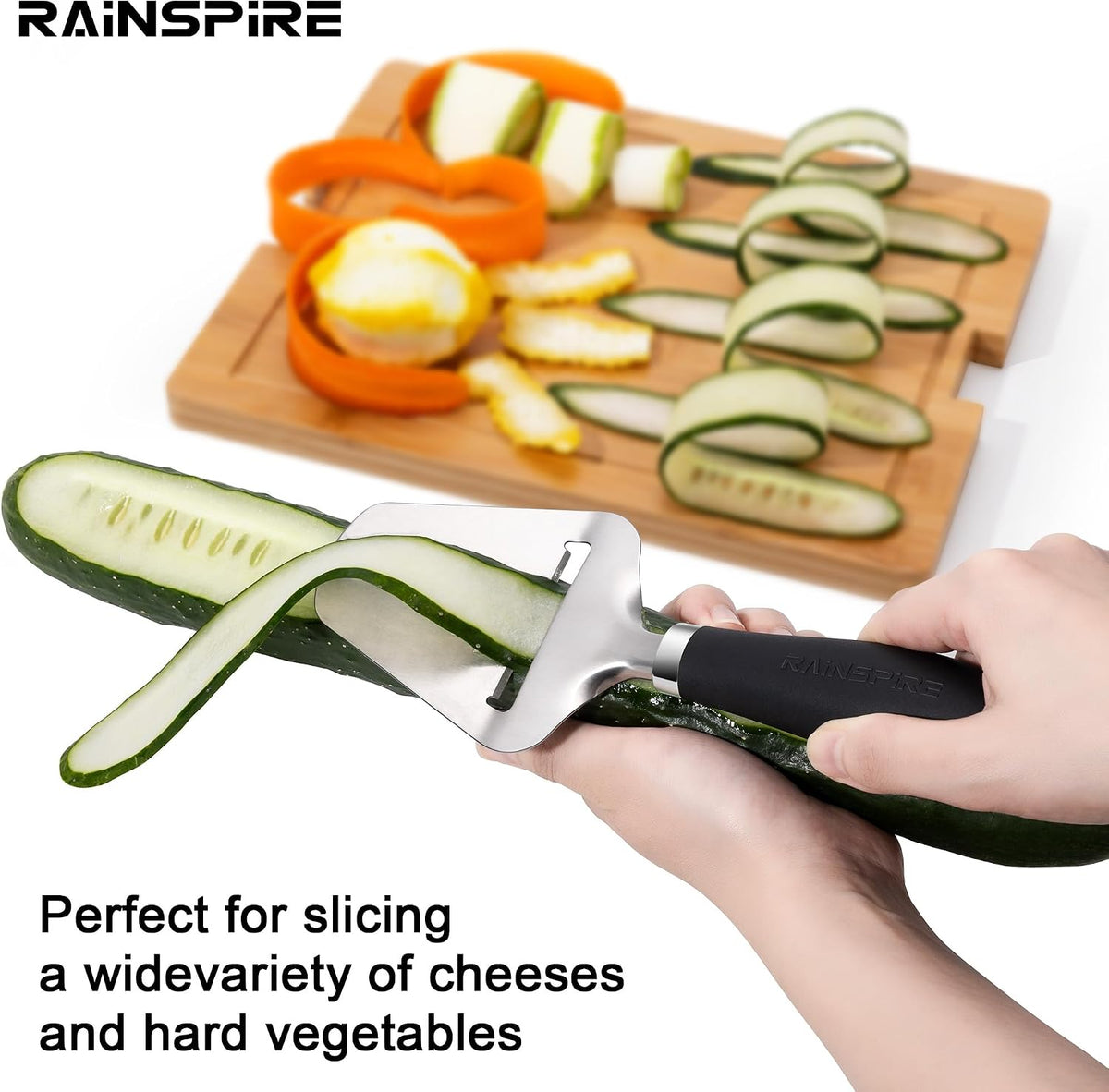 Rainspire Upgraded Non-Stick Cheese Slicers for Block Cheese Multi-Functional Cheese Cutter for Mozzarella, Cheddar, Gruyere Charcuterie Accessories Dishwasher Safe Kitchen Tools, Black