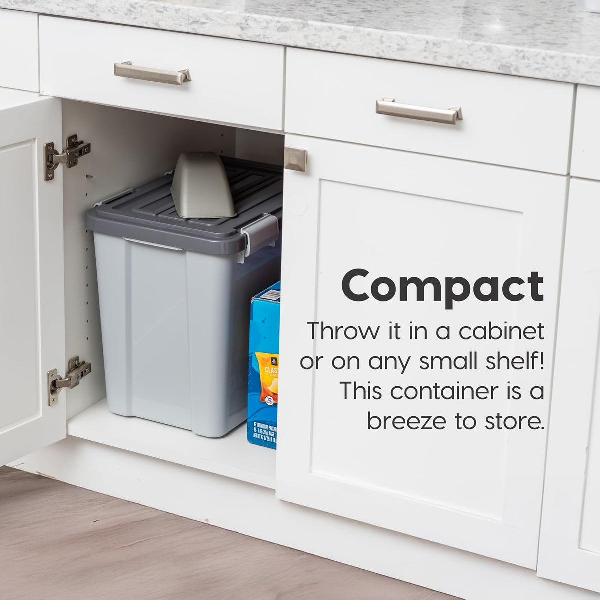 IRIS USA Stackable Dog Food Storage Container with 2 Cup Scoop, 4 Secure Latches, Fits up to 30 lbs, Pet Dry Food Bin, Gasket Seal Lid, BPA Free, Stackable, Easy Measure, White