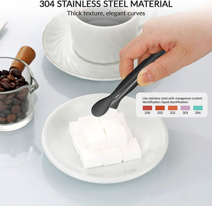 4.33 Inch Stainless Steel Ice Tongs for Ice Bucket，Metal Sugar Cube Mini Tongs，Set of 3 (Black-A)