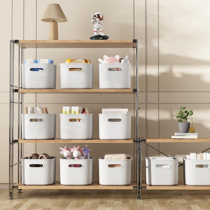 8 Pack White Storage Bins with Lids for Shelves, White Storage Containers with Lids for Organizing, Storage Box with Handle, Stackable White Plastic Bin for Classroom, Craft, Snacks