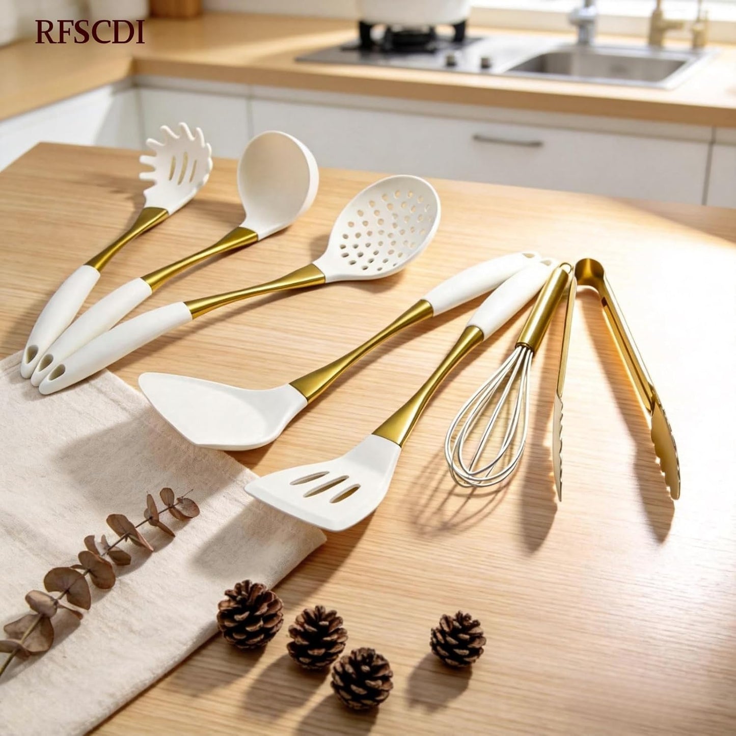 White Silicone Cooking Utensils Set-Non-Toxic, Heat Resistant, BPA Free Kitchen Utensils Set with Spatula, Spoon, Whisk & Tongs-Non-Stick& Dishwasher Safe for Nonstick Cookware