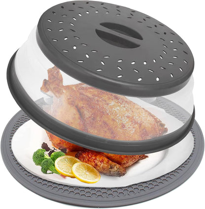 Microwave Splatter Cover for Food & Silicone Mat, Collapsible Vented Guard