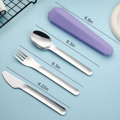 Utensils for Lunch Box Accessories, DEVICO Travel Silverware Set with Case, Camping Flatware Include 18/8 Stainless Steel Knife Fork and Spoon Set, Reusable Portable Cutlery Set for School (Teal)