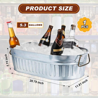 Lallisa 2 Pcs 5.3 gallons Galvanized Beverage Tub Galvanized Bucket Metal Ice and Drink Bucket with Handles Tub for Parties Farmhouse Home Pool Bar (White)