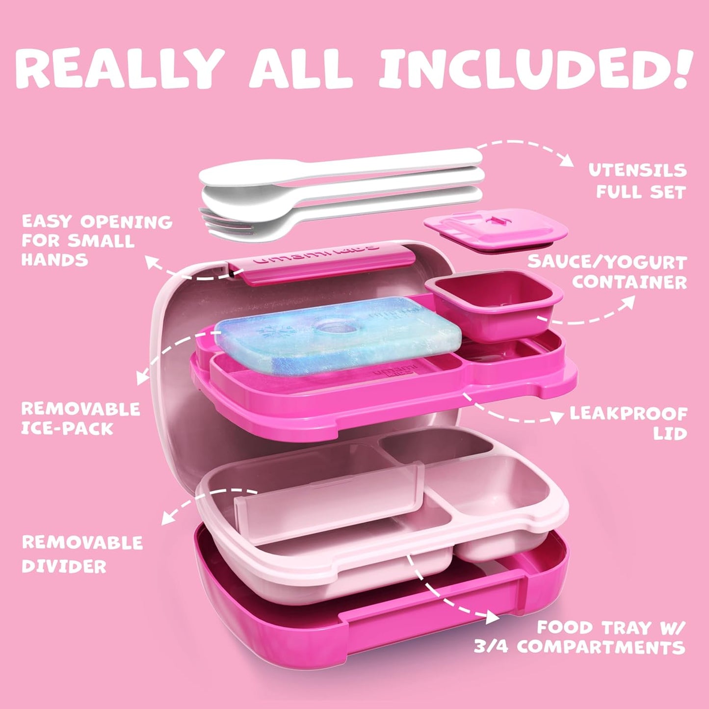 Umami All-in-1 Bento Box for Kids, Ice-pack & Utensils Included, 100% Leakproof & BPA free, Parents' favorite Lunch Box Kids (Green, 27 oz)