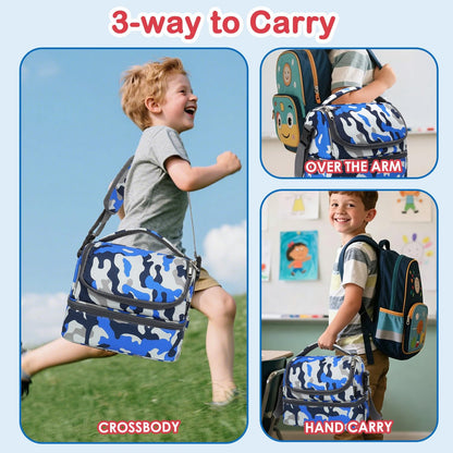 FlowFly Kids Double Decker Cooler Insulated Lunch Bag Large Tote for Boys, Girls, Men, Women, With Adjustable Strap, Unicorn