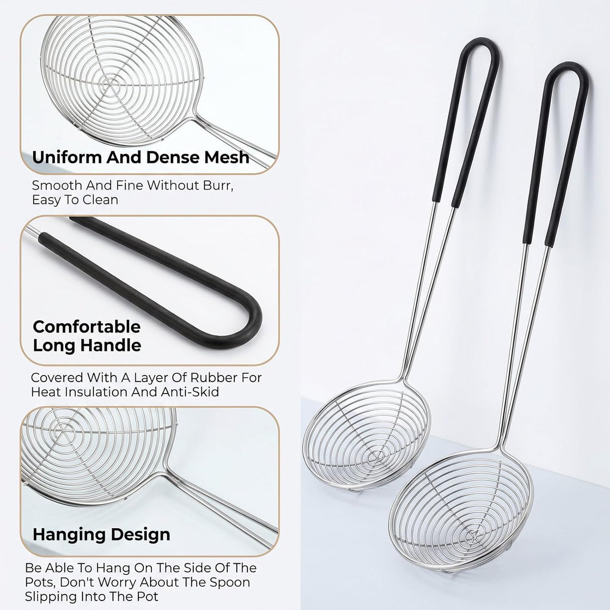 2Pcs Spider Strainer Skimmer Stainless Steel Hot Pot Strainer Spoons