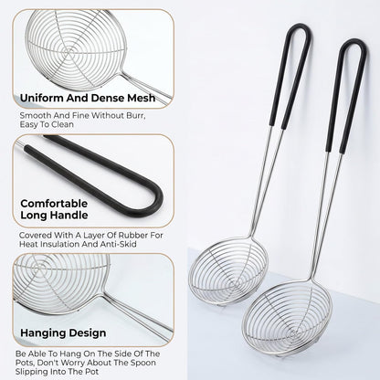 2Pcs Spider Strainer Skimmer Stainless Steel Hot Pot Strainer Spoons