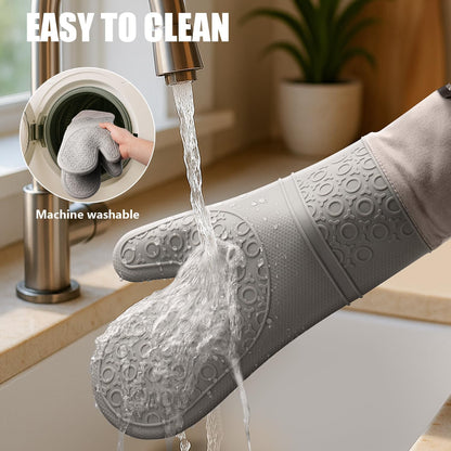 RORECAY Silicone Oven Mitts and Pot Holders Sets, Gloves for Kitchen, Beige