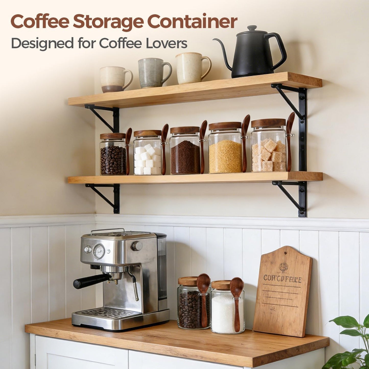 ComSaf 2Pcs (4.2Qt) Wide-Mouth Flour Sugar Storage Containers - Include Scoops & Labels, Easy to Scoop & Airtight, Large Glass Jar for Bakers to Store Bulk Flour, Rice, and Dry Goods in Kitchen Pantry