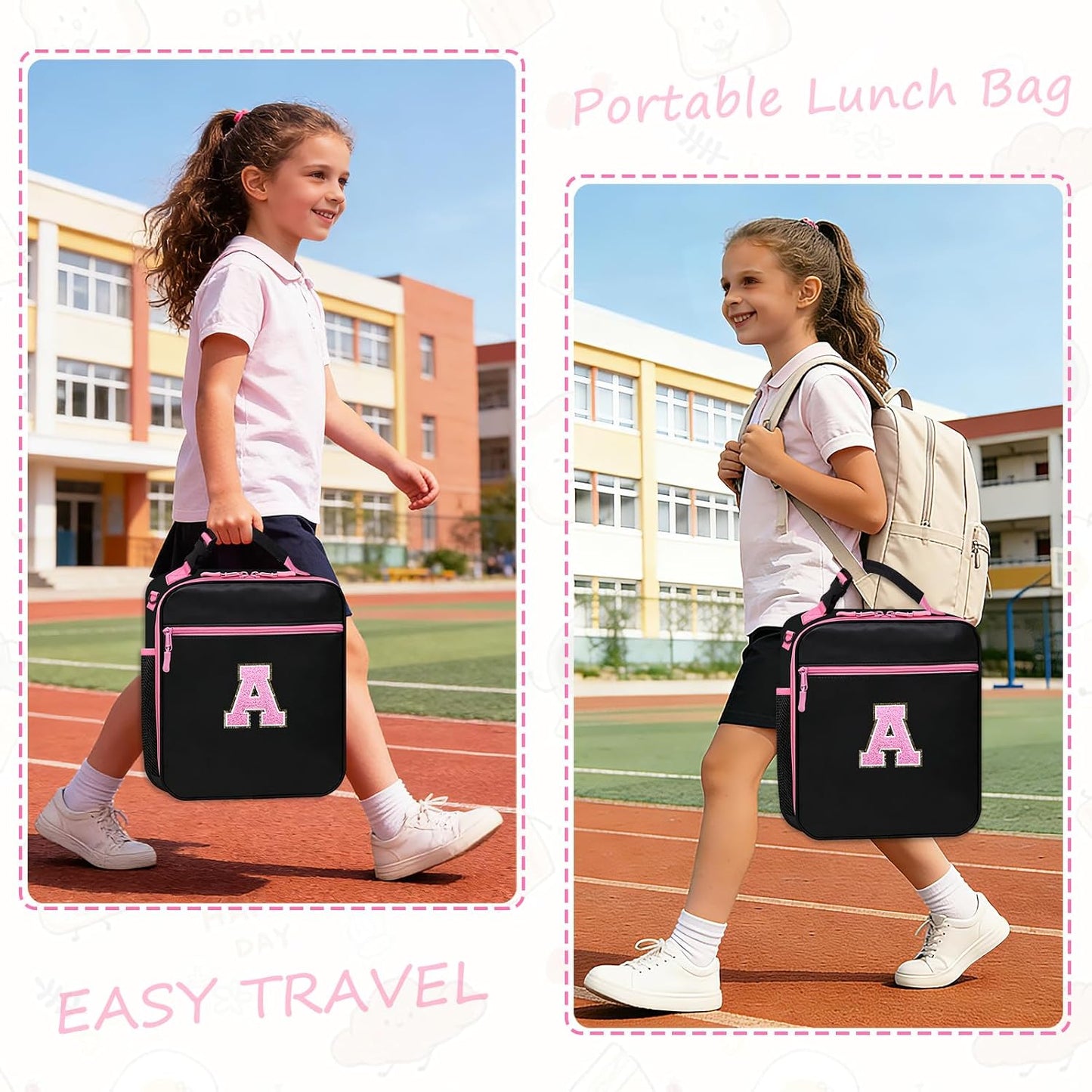 Lunch Box for Women Girls Adult Teens Kids Lunch Bag School Work Picnic Meal Food Container Carrier Purse Cooler,Insulated Lunch Tote with Handheld Shoulder Strap Water Bottle Holder Purple A