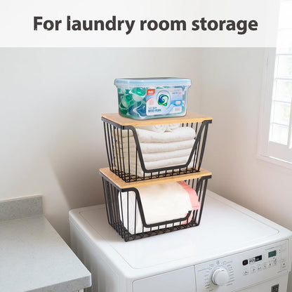 2 Pack Onion and Potato Storage Bins, Stackable Pantry Organizers Storage, Large Wire Storage Basket for Onion, Potato, Fruit, Vegetables
