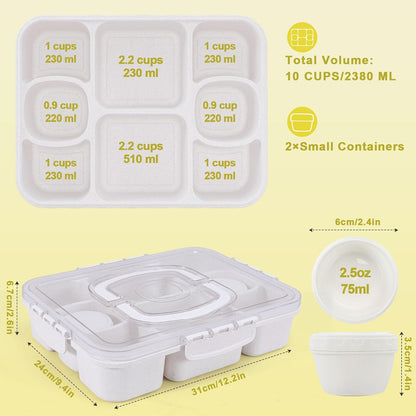 Large Snackle Box Container with 2 Sauce Cups, 8-Compartment Divided Serving Tray with Lid & Handle, Portable Snack Tray for Travel Picnic, Leak-Proof, Dishwasher Safe, BPA-Free