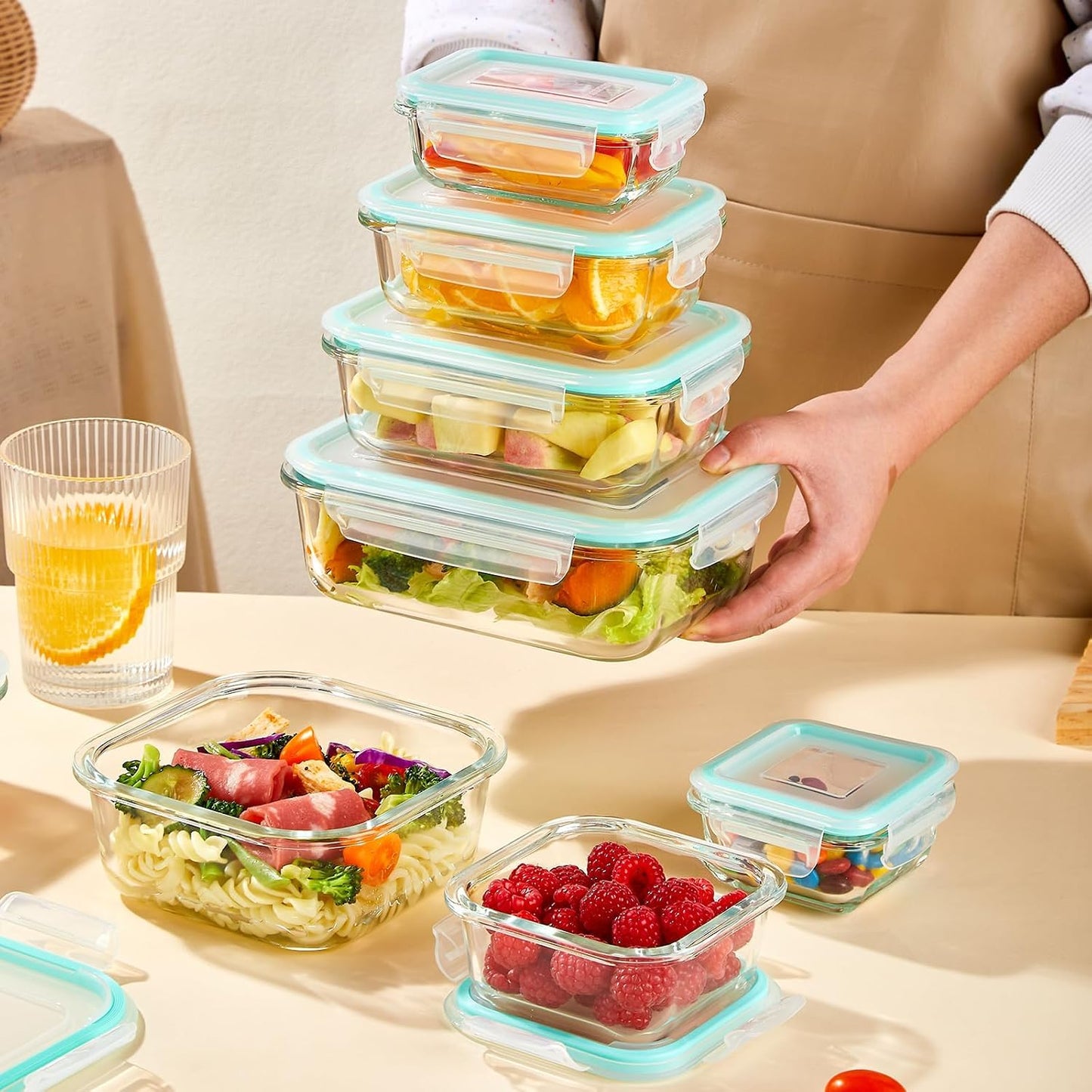 Liuruiyu 8 Pack 36OZ Glass Food Storage Containers with Lids, Meal Prep Containers, Airtight Bento Boxes with Leak Proof Locking for Microwave, Oven, Freezer and Dishwasher, BPA Free