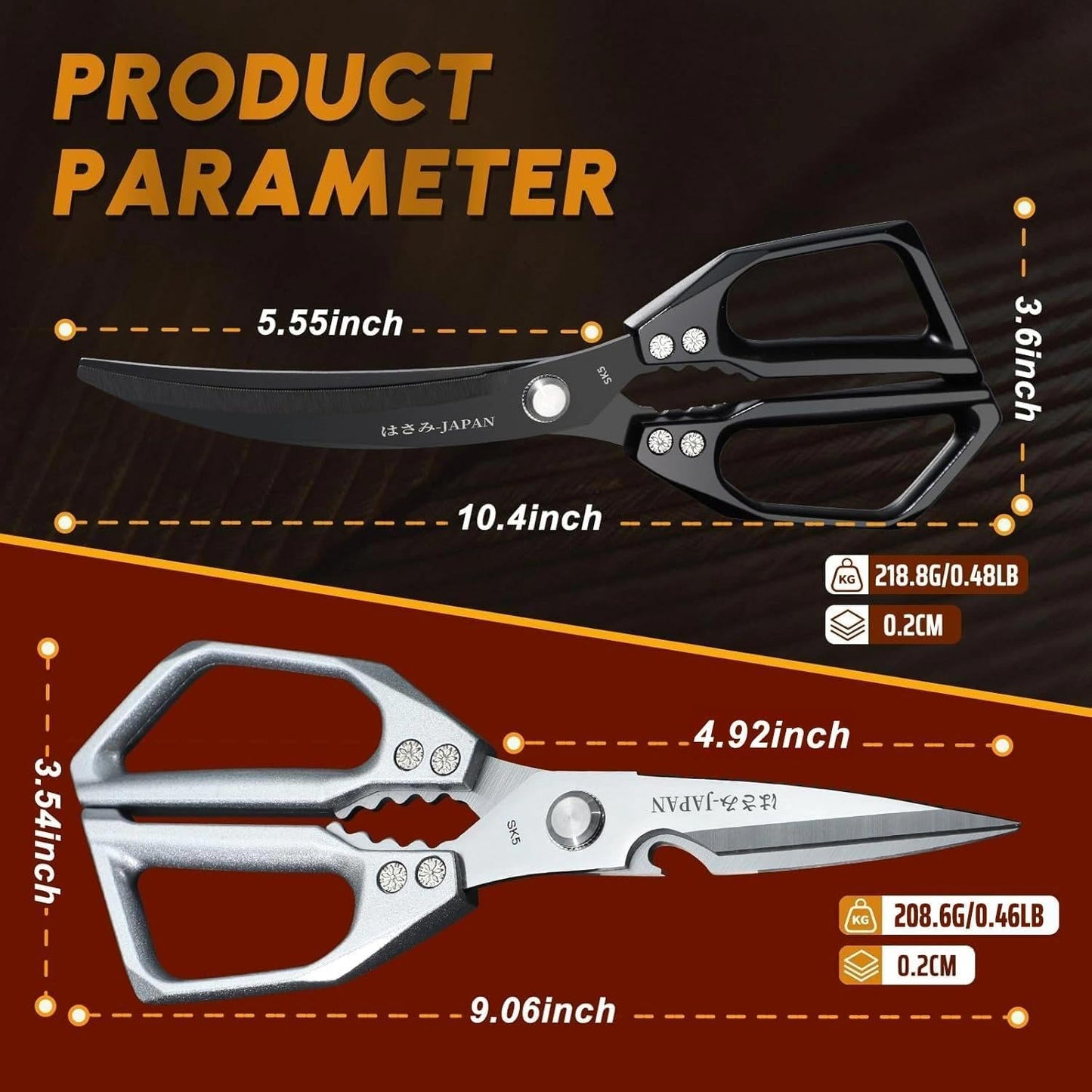 HUUSK Kitchen Scissors Set Silver - Stainless Steel Kitchen Shear, Sharp Meat Scissors, Heavy Duty Poultry Shears, Japanese Cooking Scissor for Food, Gifts for Men Women