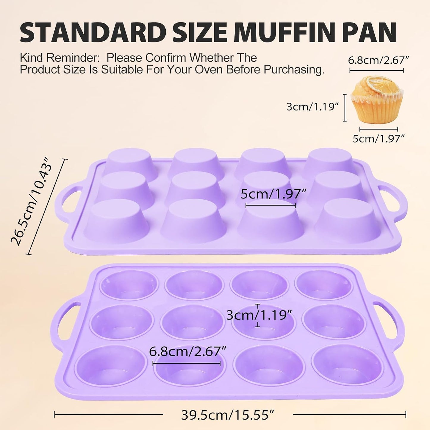 2 Pack Silicone Muffin Pan 12 and 24 Cup with Metal Frame,Non Stick Silicone Mini Cupcake Pan with Handles, BPA Free Silicon Regular Muffin Tin Tray Small for baking, egg bites, Mold Grey