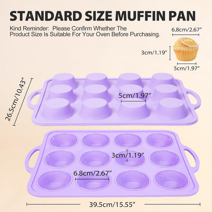 2 Pack Silicone Muffin Pan 12 and 24 Cup with Metal Frame,Non Stick Silicone Mini Cupcake Pan with Handles, BPA Free Silicon Regular Muffin Tin Tray Small for baking, egg bites, Mold Grey