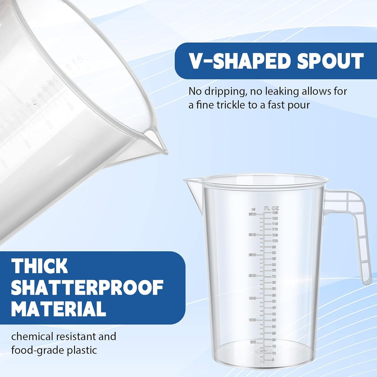 6 Pack 2 Liters/2000 ml Plastic Measuring Pitchers Graduated