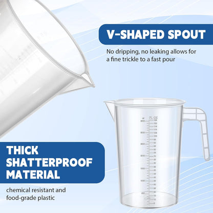 6 Pack 2 Liters/2000 ml Plastic Measuring Pitchers Graduated