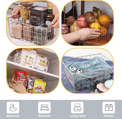 3 Pack Large Wire Baskets for Organizing 14.2'' Metal Wire Baskets with Built-in Handles, Wire Storage Basket Black Metal Freezer Organizer Wire Basket for Pantry, Cabinets, Bathroom