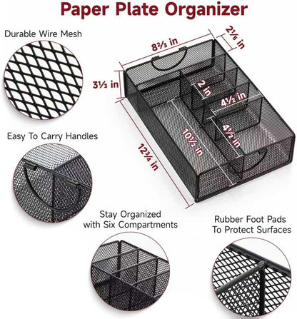 Utensil Caddy for Party - Paper Plate Holder ,Silverware Caddy Utensil Holder Paper plate Organizer with 6 Compartments for Party, Camping, Picnic