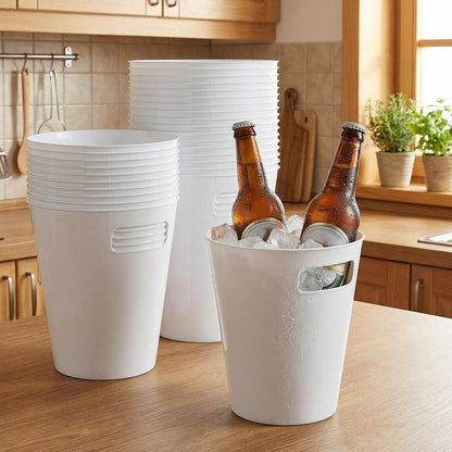 meekoo 32 Pack White Ice Buckets for Parties, 3l Plastic Beverage Bucket with Handle, Large Drink Tub Cooler for Champagne, Wine, Beer, and Soda, Beverage Tubs for Wedding, Bar, Table Display