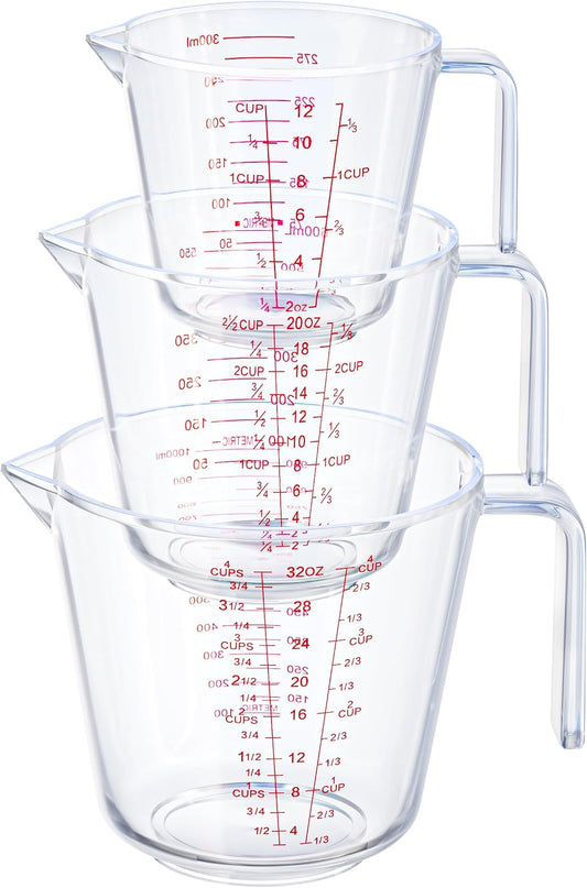 Measuring Cups, Plastic Measuring Cups Set of 3-1000ml, 600ml, 300ml with Spout & Easy-Pour Design, Leak-Proof, Cooking, Baking, Liquid & Dry Ingredients, (ML/OZ/CUP)