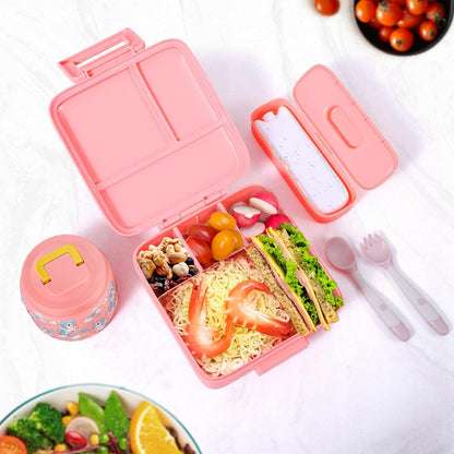 JXXM Bento Lunch Box for Kids With 8oz Soup thermo,Leak-proof Lunch Containers with 5 Compartment,thermo Food Jar and Lunch Bag, Food Containers for School (A-Blue(Extreme Locomotive))