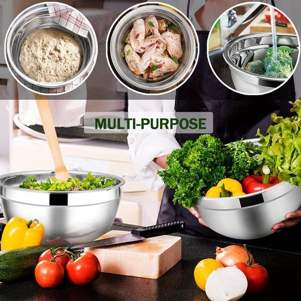 Mixing Bowls with Lids Set, Stainless Steel, 7 Sizes (0.7-4.5QT), with 3 Grater Attachments, Nesting, Dishwasher Safe, for Cooking, Baking and Serving (Khaki-7 Sizes)