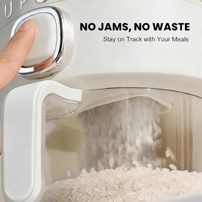 UFORU Rice Dispenser, Rice Storage Container with Measuring Cup for Kitchen Pantry Household, Dry Food Storage Containers Airtight, Sealed Moisture Proof (White 13Lbs)