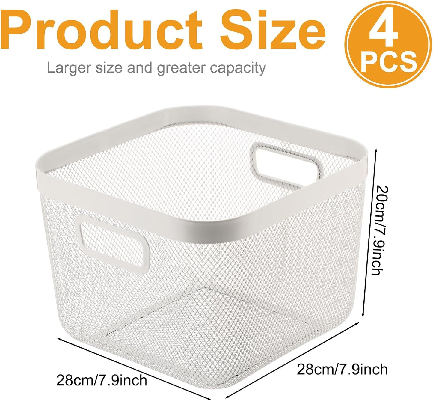 MorningRo 6 Pack Metal Mesh Basket with Hollow Handles Black Wire Storage Bin for Organizing Stackable Metal Fine Mesh Basket for Pantry Bathroom Kitchen Cabinets Shelves (Medium)