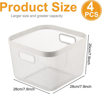 MorningRo 6 Pack Metal Mesh Basket with Hollow Handles Black Wire Storage Bin for Organizing Stackable Metal Fine Mesh Basket for Pantry Bathroom Kitchen Cabinets Shelves (Medium)
