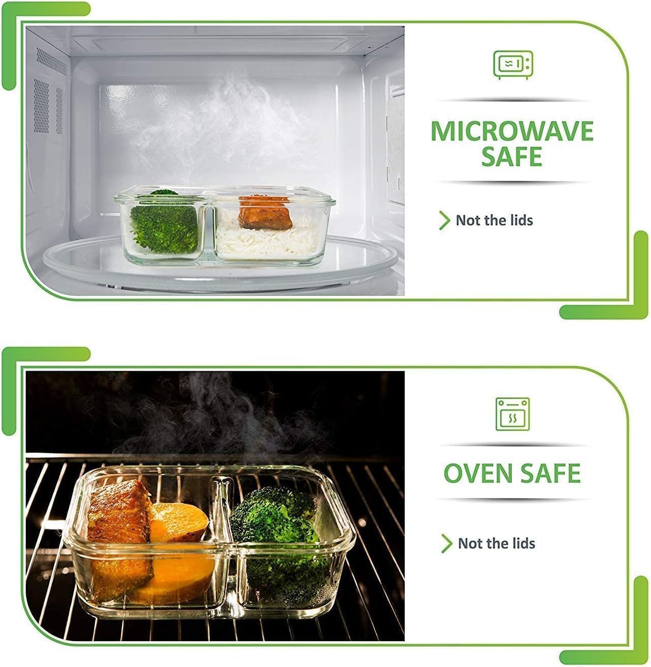 PrepNaturals 5 Pack 30 Oz Glass Meal Prep Containers - Dishwasher Microwave Freezer Oven Safe - Glass Storage Containers with Lids (Multi-Compartment)